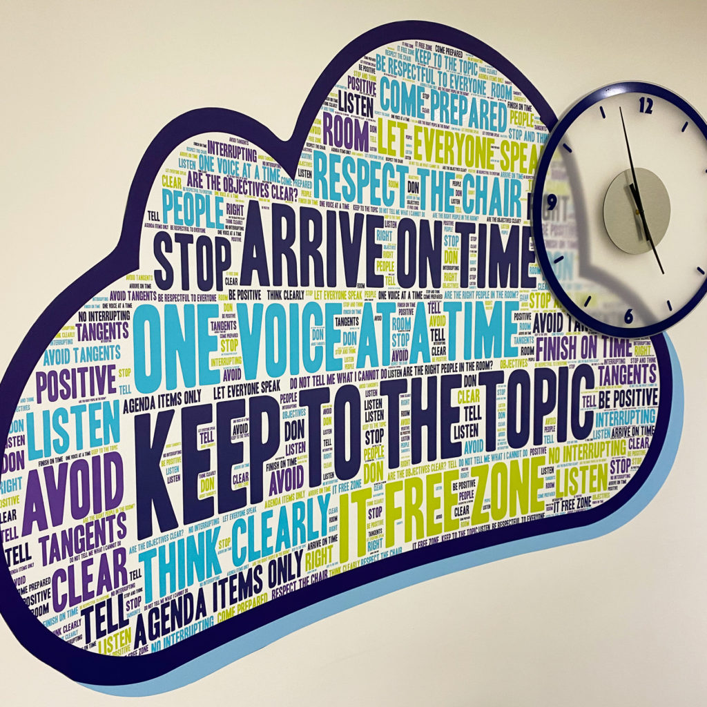 Office word cloud, with bespoke clock.